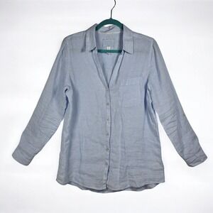 Sigrid Olsen 100% Linen Long Sleeve Button Up Shirt Light Blue Women's Medium